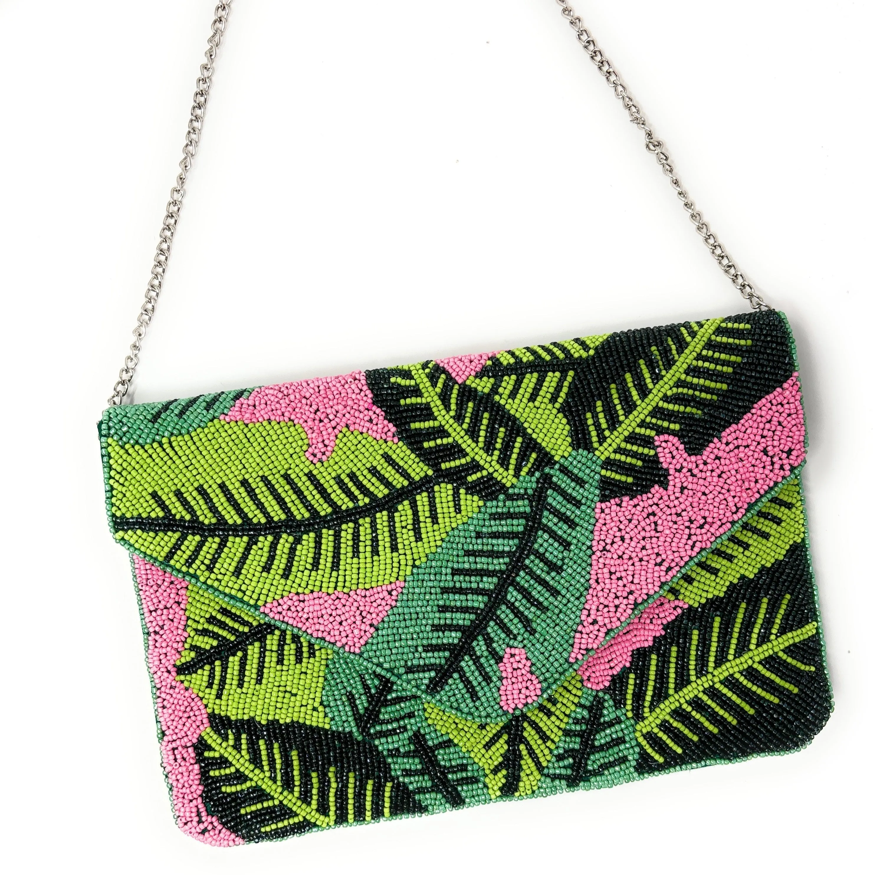 Palm Leaves Beaded Clutch Purse