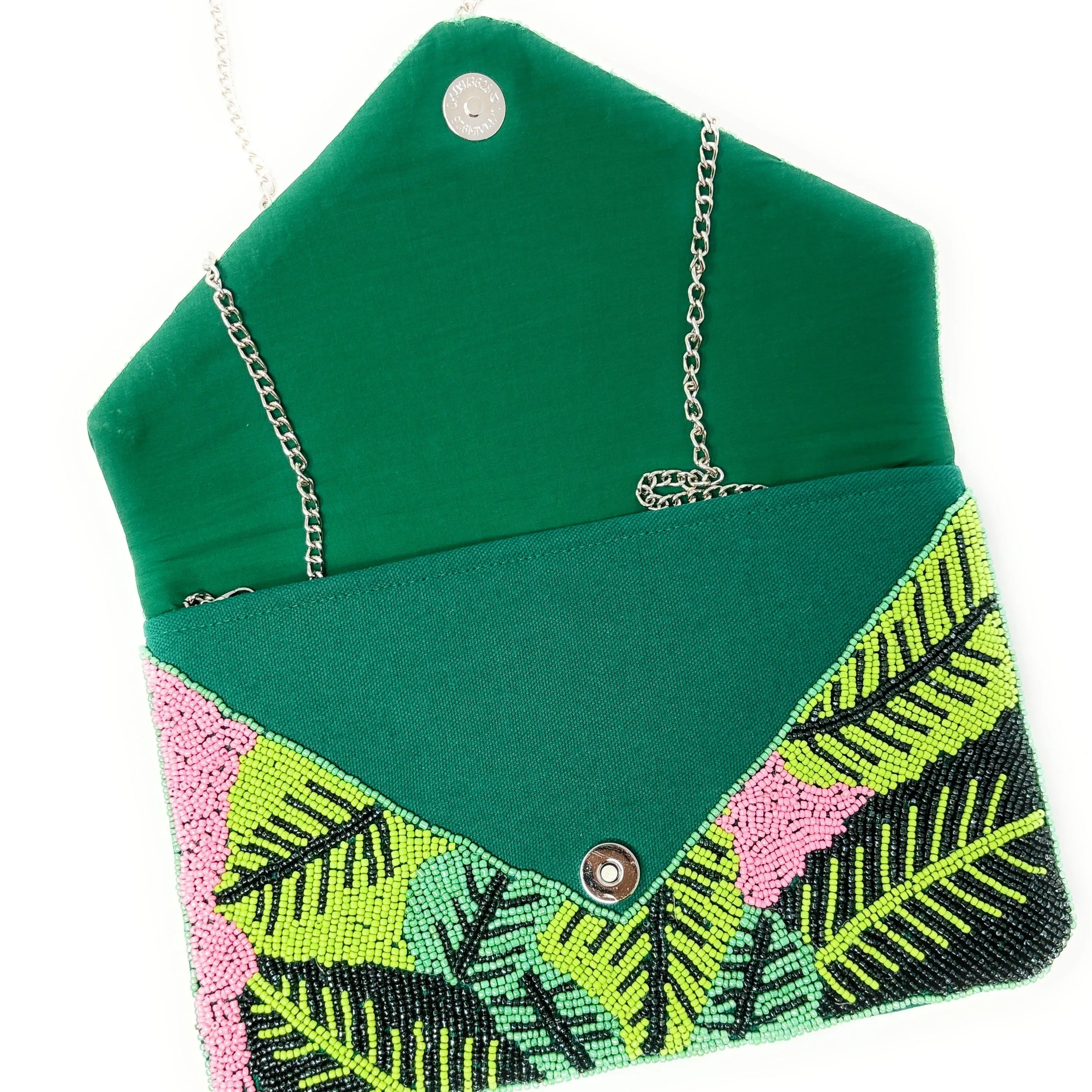 Palm Leaves Beaded Clutch Purse