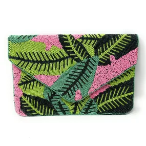 Palm Leaves Beaded Clutch Purse