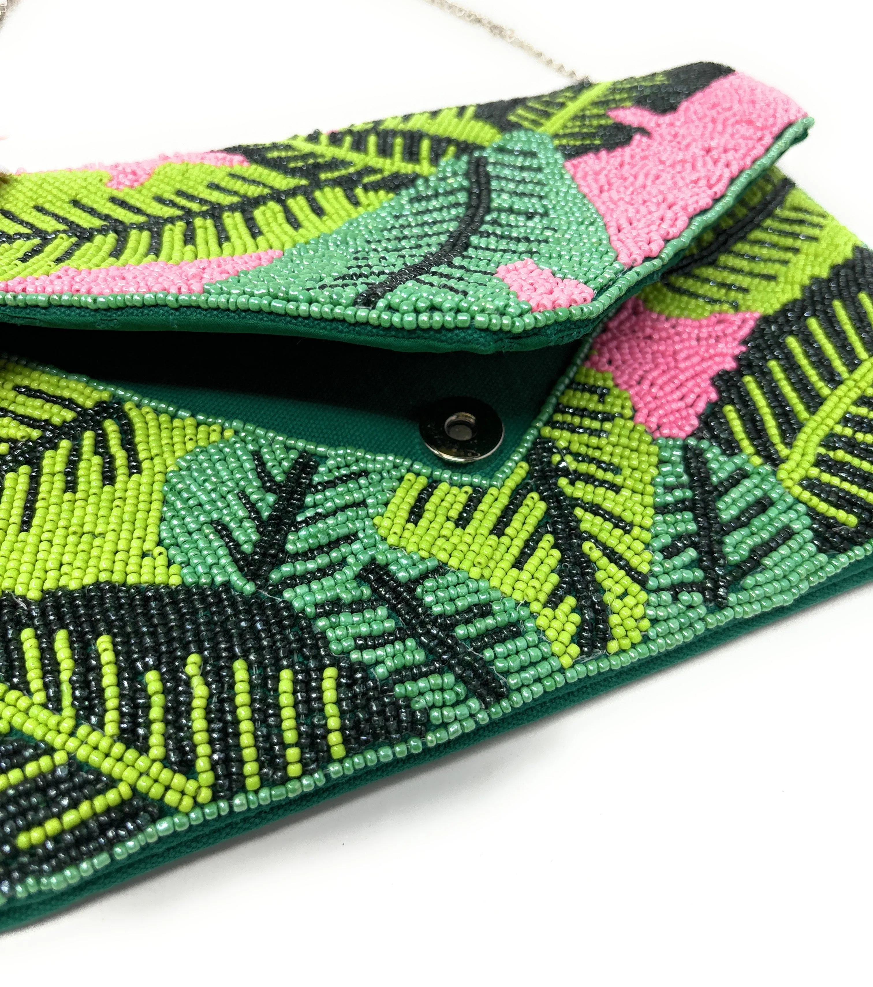 Palm Leaves Beaded Clutch Purse