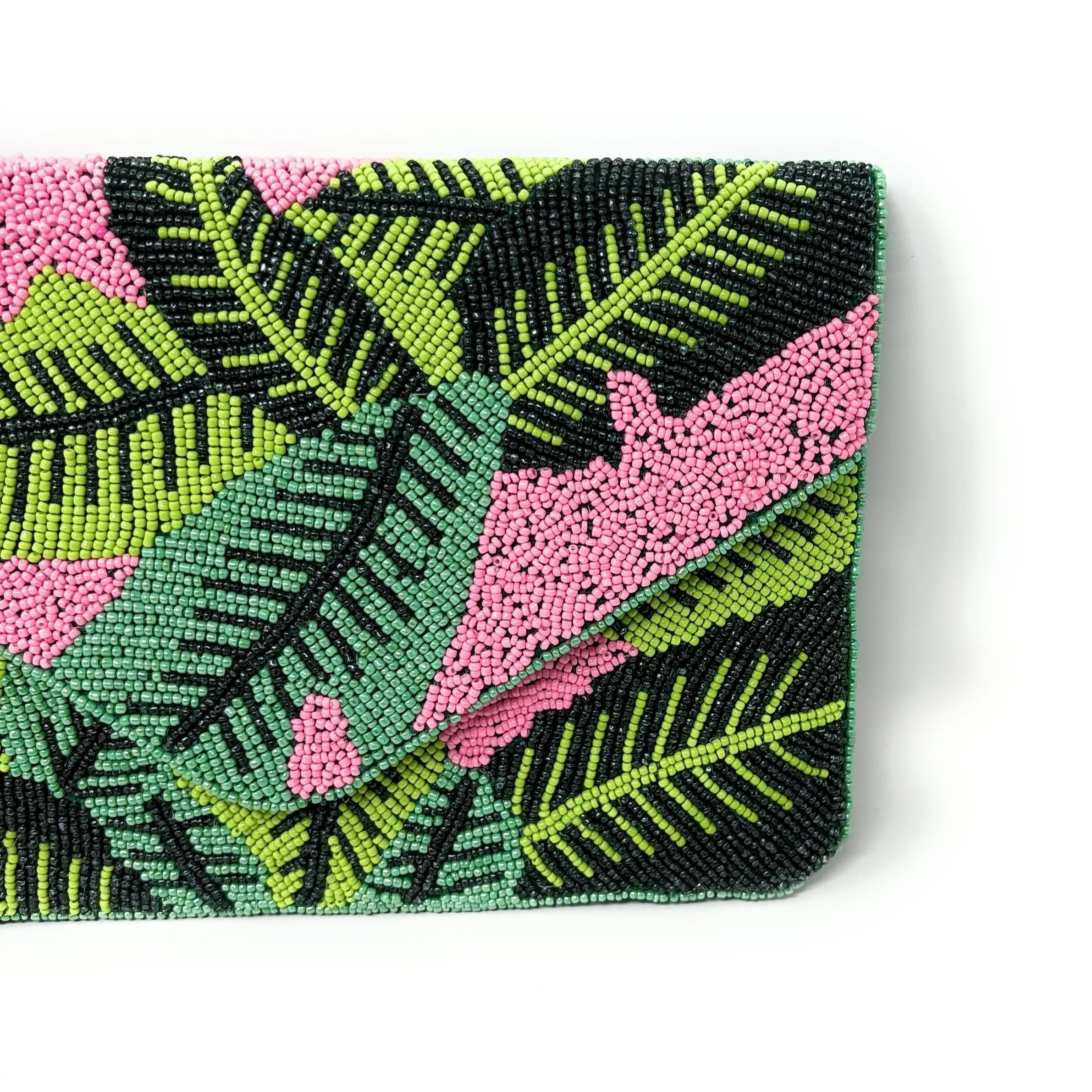 Palm Leaves Beaded Clutch Purse