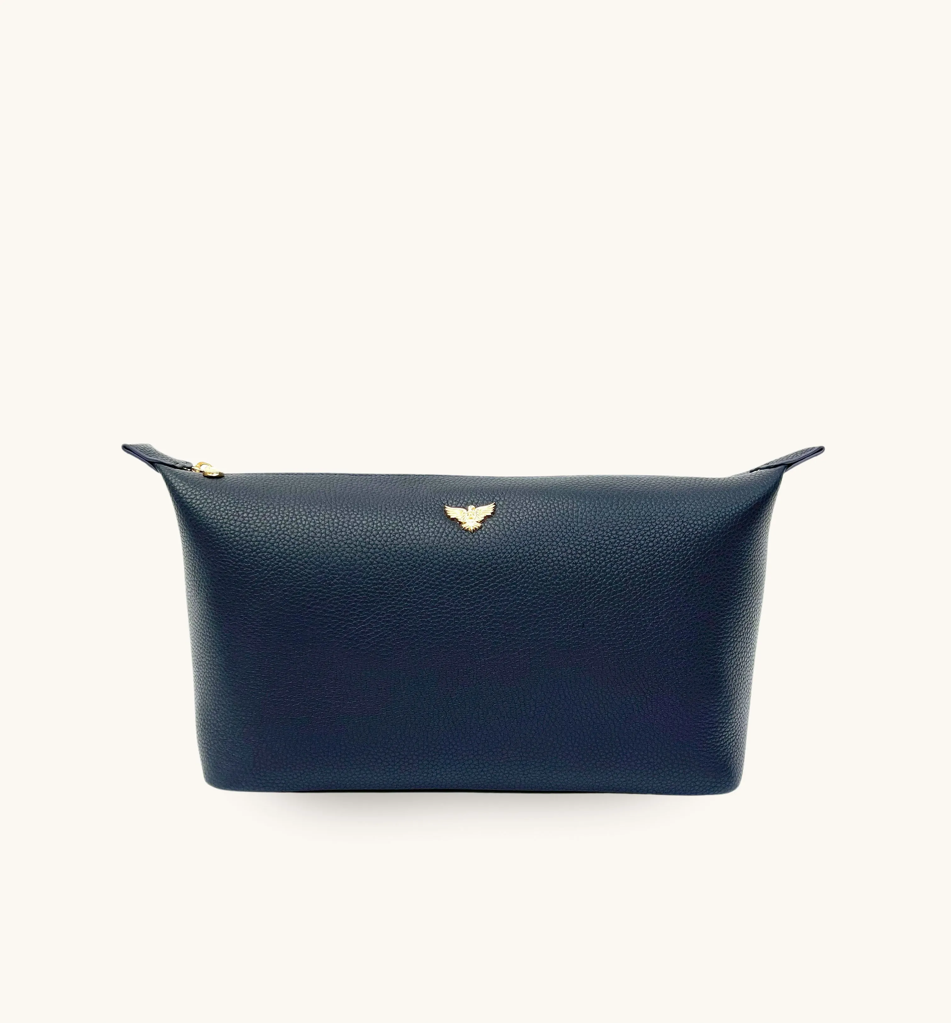 Personalised Large Leather Navy Wash Bag