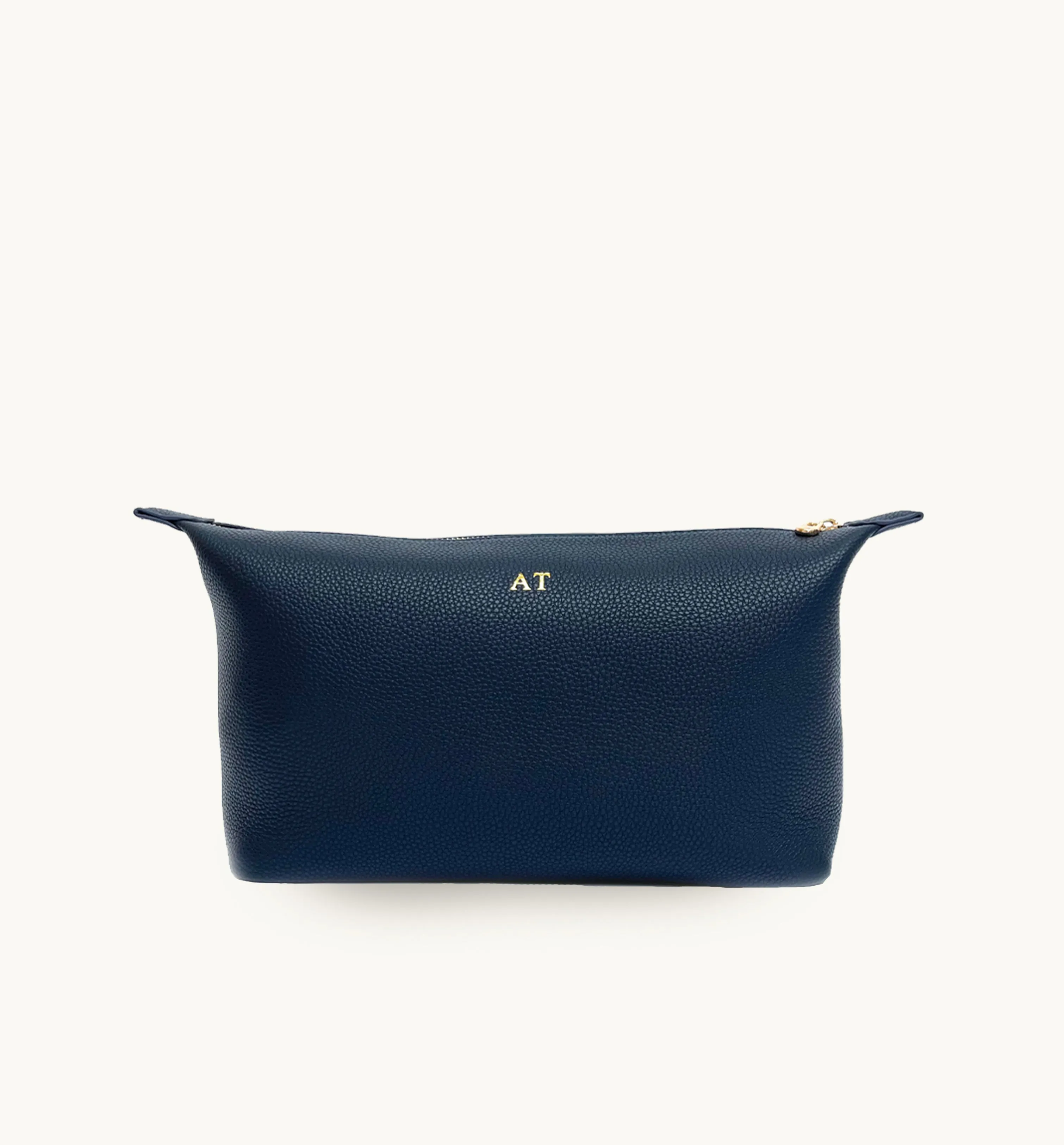 Personalised Large Leather Navy Wash Bag