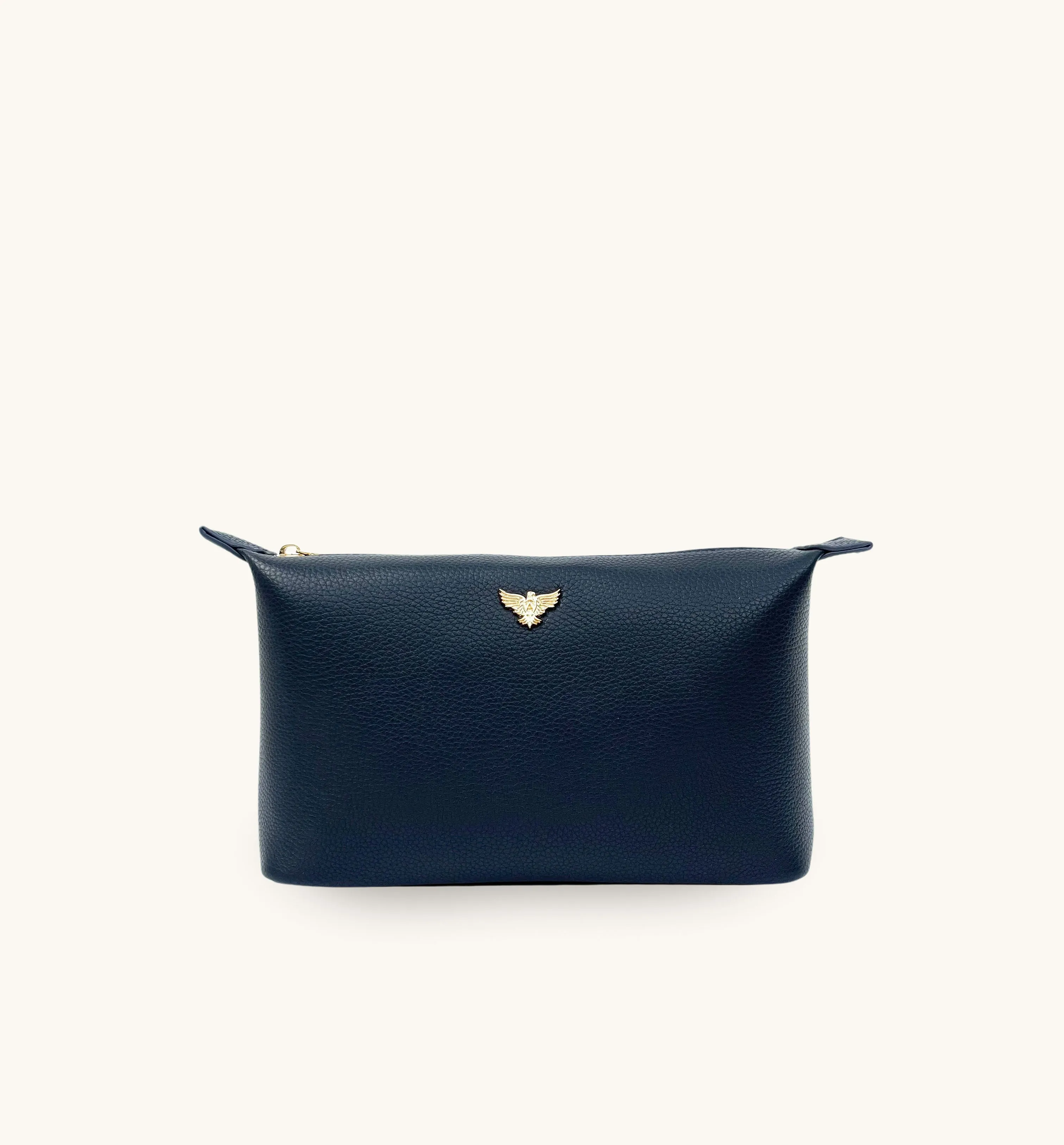 Personalised Medium Leather Navy Beauty Bag