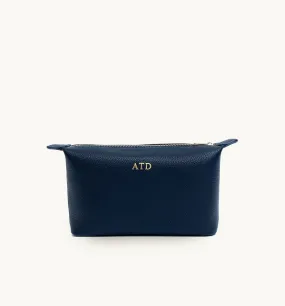 Personalised Medium Leather Navy Beauty Bag