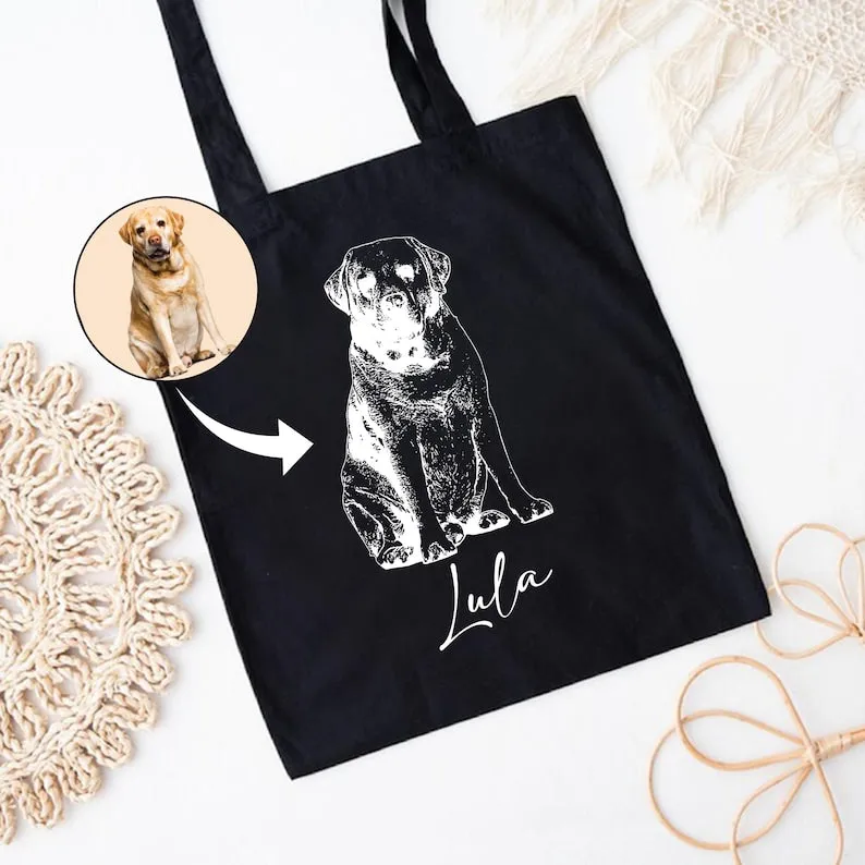 Personalized Pet Photo Tote Bag, Custom Dog Mom Tote Bag