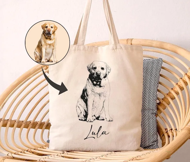 Personalized Pet Photo Tote Bag, Custom Dog Mom Tote Bag