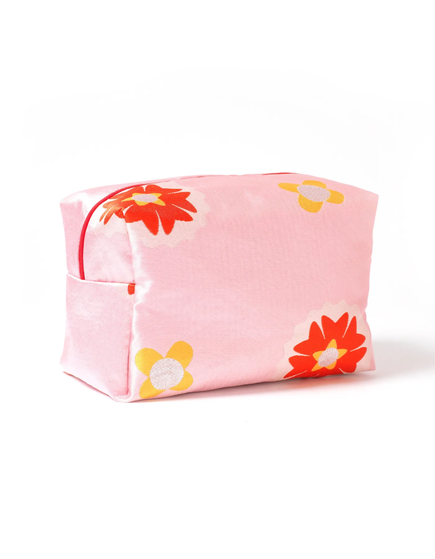 Pink Dahlia Print Jacquard Cosmetic Bag