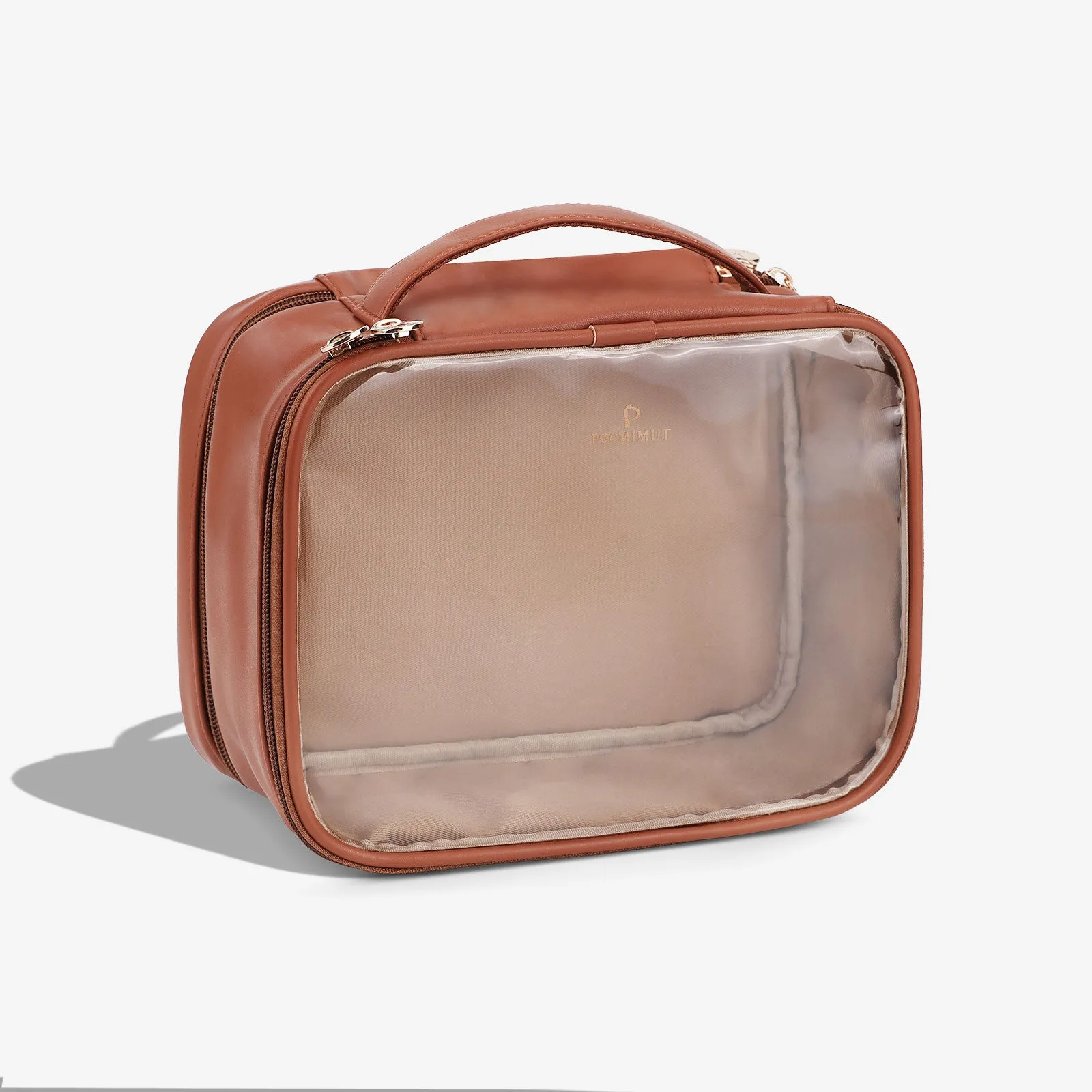 Pocmimut Square Makeup Bag in Double Layer Transparent Leather