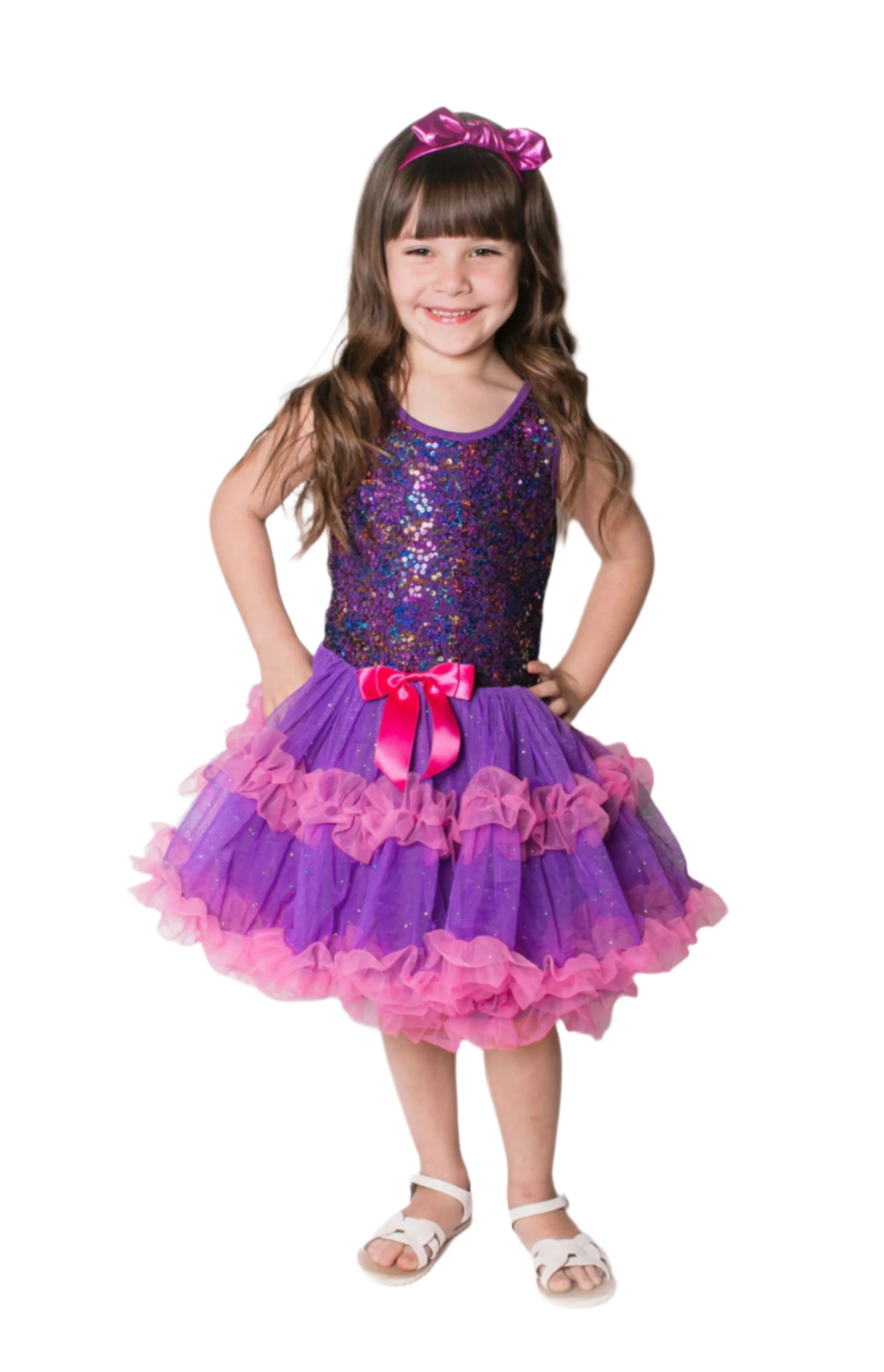 Popatu Little Girls Multi-Sequin Purple Ruffle Dress