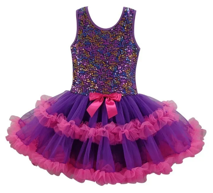 Popatu Little Girls Multi-Sequin Purple Ruffle Dress