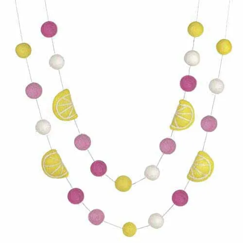 Raspberry Lemonade Felt Ball Garland- Yellow Pink