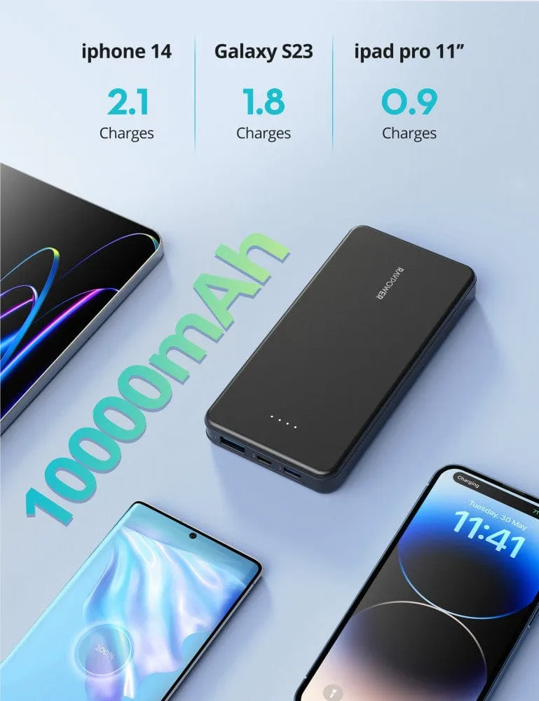 RAVPOWER Pioneer 10000mAh PD 15W 3 Port Power Bank - PB1215