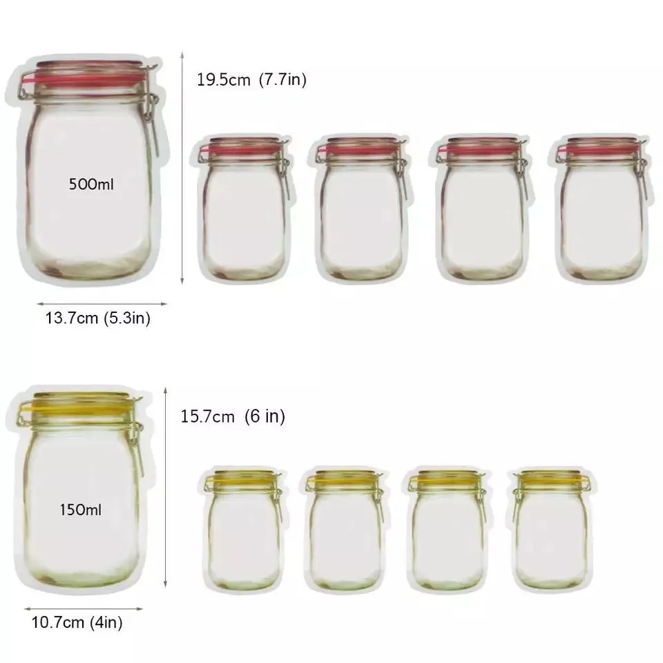 Resealable Mason Jar Zipper Bags