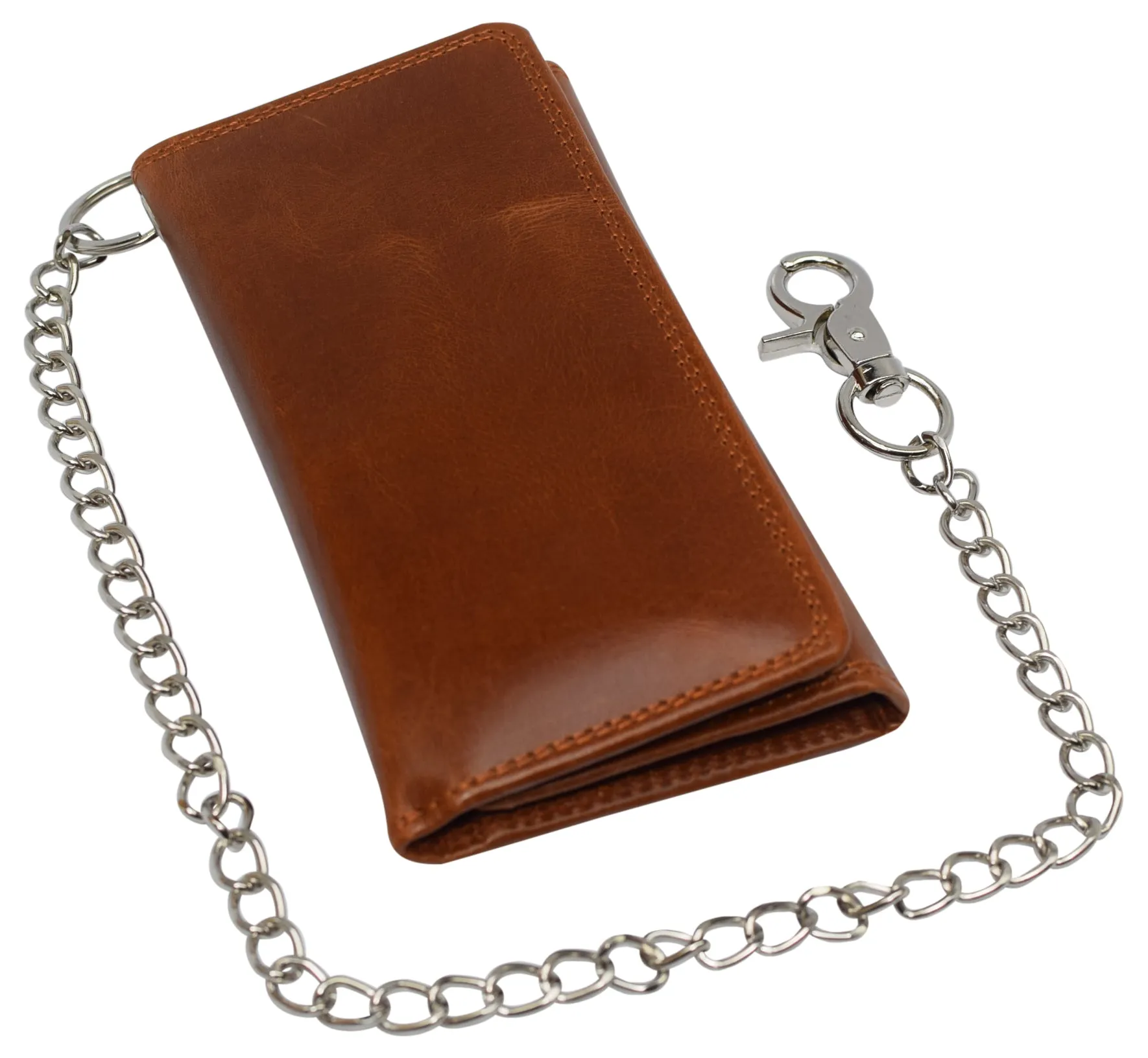 RFID Blocking Men's Tri-fold Vintage Long Style Cow Leather With Chain card holder Wallet