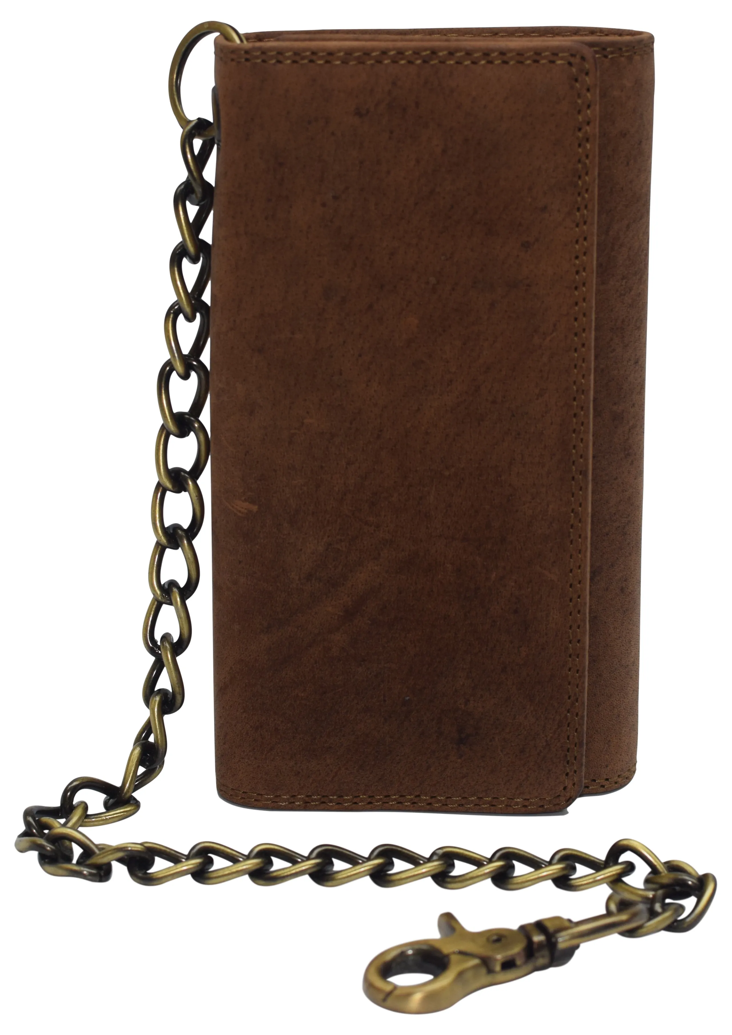 RFID Blocking Men's Tri-fold Vintage Long Style Cow Leather With Chain card holder Wallet