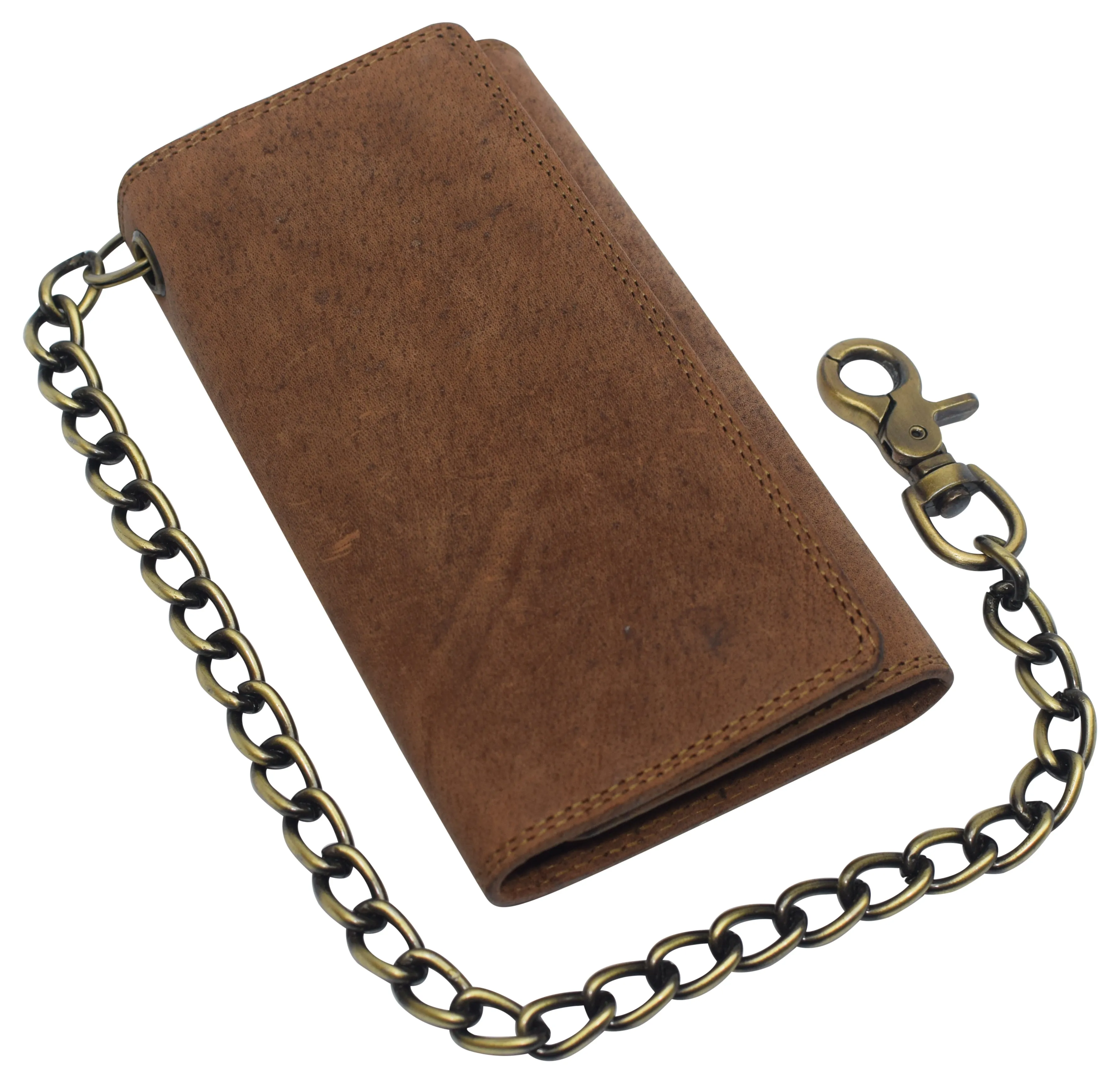 RFID Blocking Men's Tri-fold Vintage Long Style Cow Leather With Chain card holder Wallet