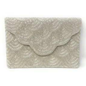 Scalloped Silver Beaded Clutch Purse