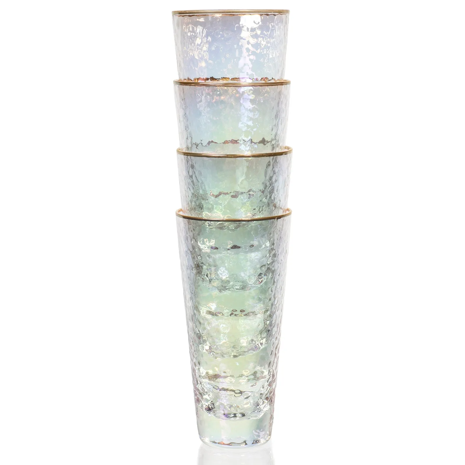 Set of 4 Iridescent Drinking Glasses with Gold Rim