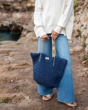 Sun Chaser Straw Tote - Navy