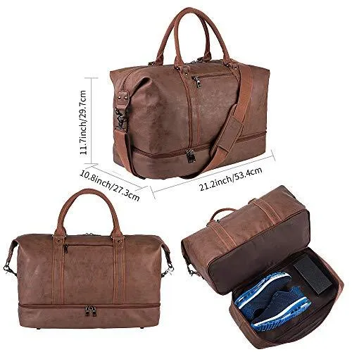 SYFashion™ Men's Vintage Large Leather Travel Duffle Weekend Bag w/ Shoe Storage