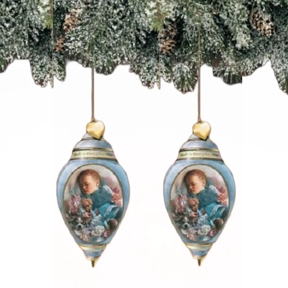 The  Bradford Exchange Baby's First Christmas Porcelain Ornament Baby Boy Decorations Pack of 2