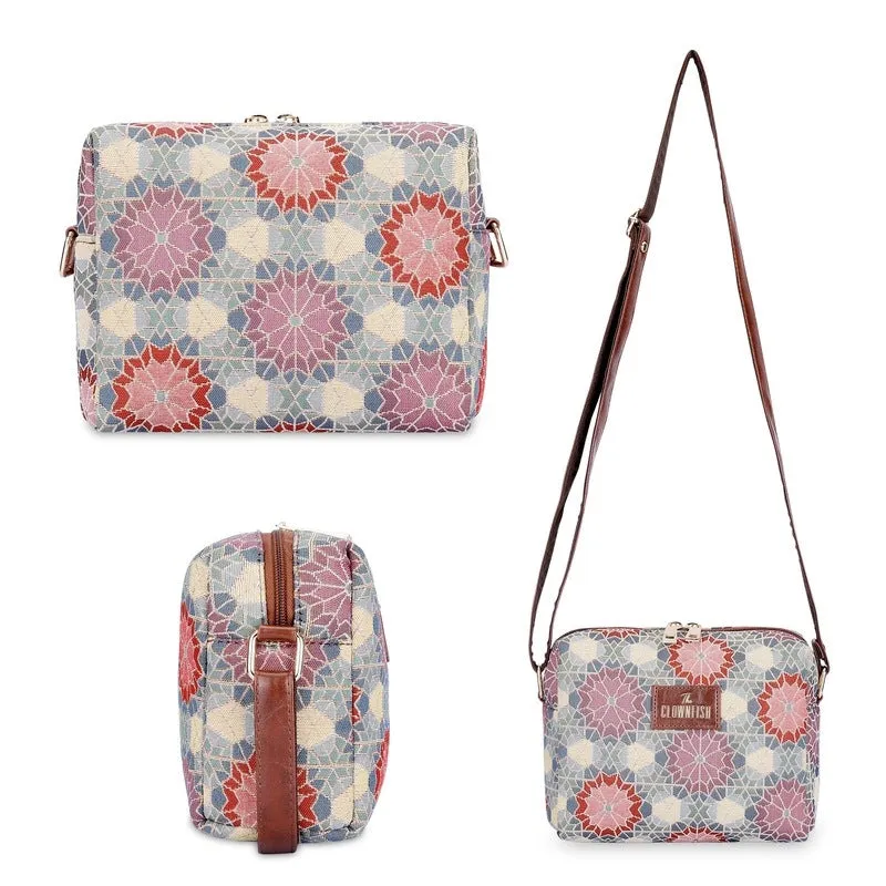 THE CLOWNFISH Combo Of Adelina Sling for Women Crossbody Bag for Ladies College Girls & Justina Tapestry Fabric & Faux Leather Handbag for Women (Multicolour-Floral)