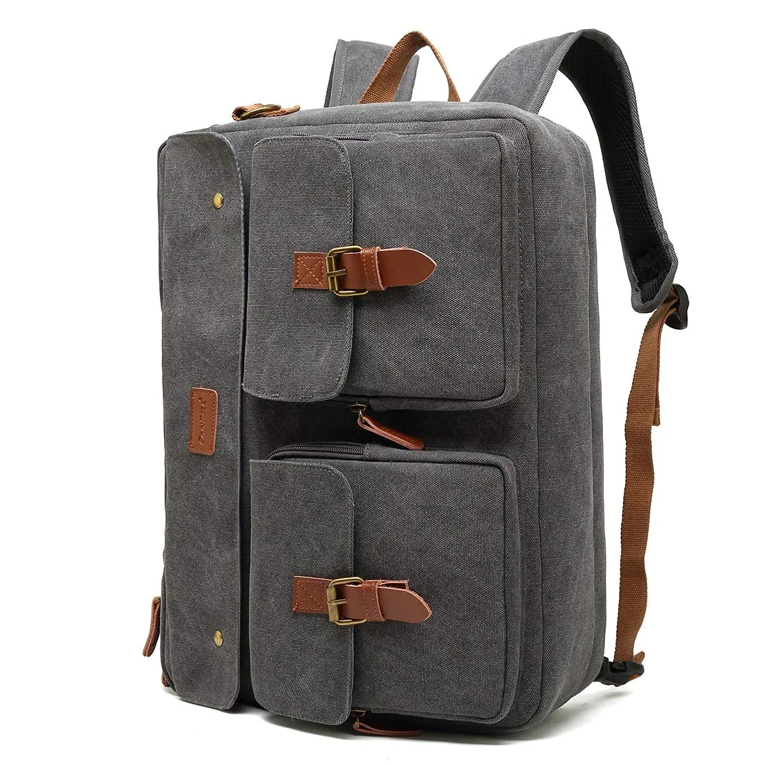 THE CLOWNFISH CoolBELL 3 in 1 Canvas Antitheft 17.3 Inch Laptop Bag Convertible Backpack Leather Logo Puller Handheld Messenger Bag Computer Backpack (Grey)