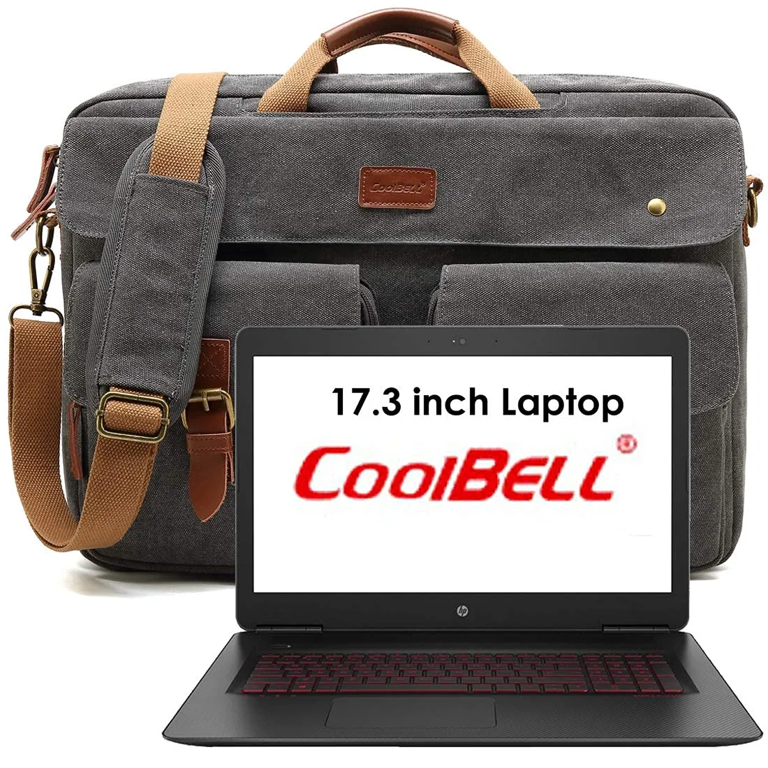 THE CLOWNFISH CoolBELL 3 in 1 Canvas Antitheft 17.3 Inch Laptop Bag Convertible Backpack Leather Logo Puller Handheld Messenger Bag Computer Backpack (Grey)