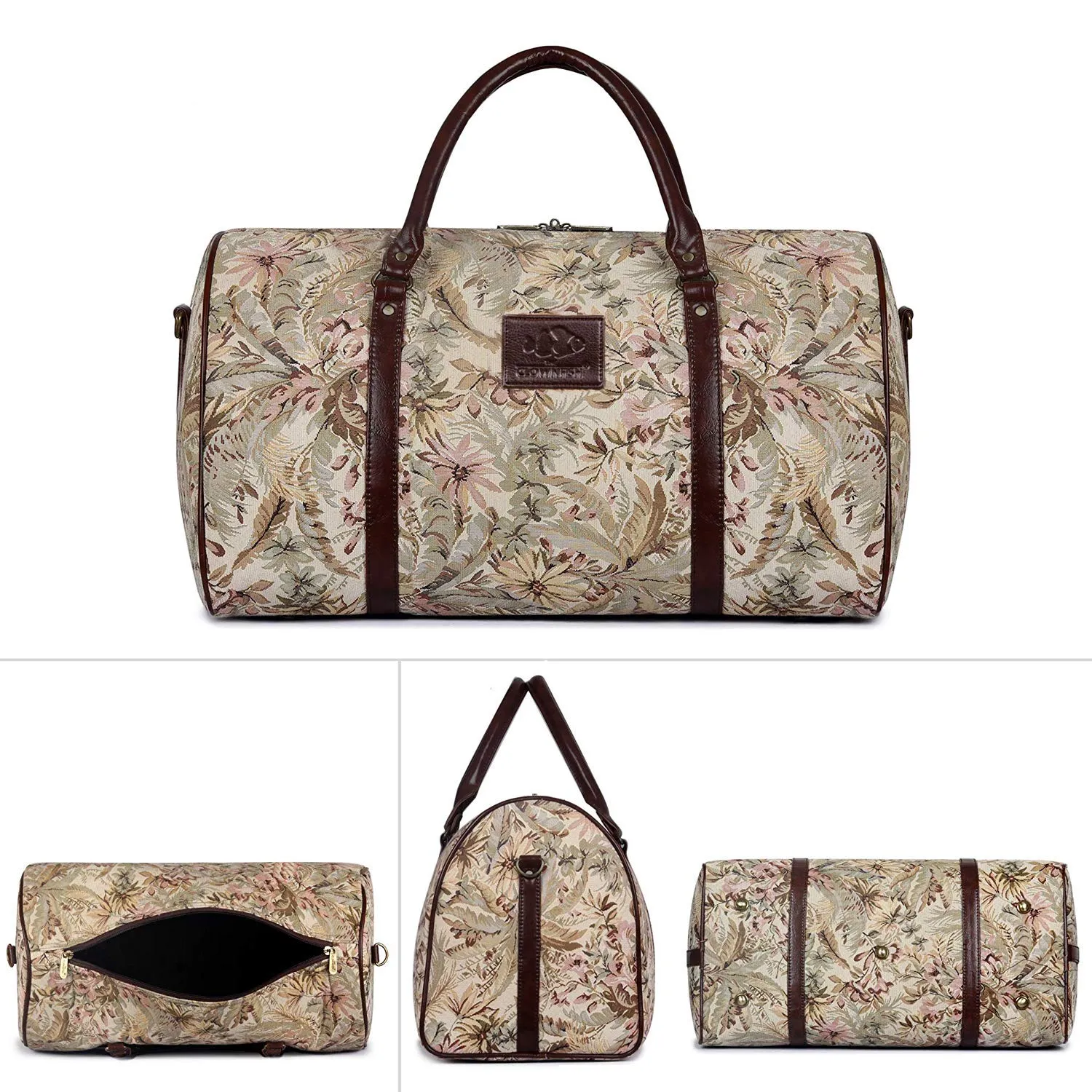 The Clownfish Forest 40 litres Tapestry Fabric Beige Travel Duffle Bag Men Travel Duffel Bag Luggage Daffel Bags Air Bags Luggage Bag Travelling Bag Truffle Bags