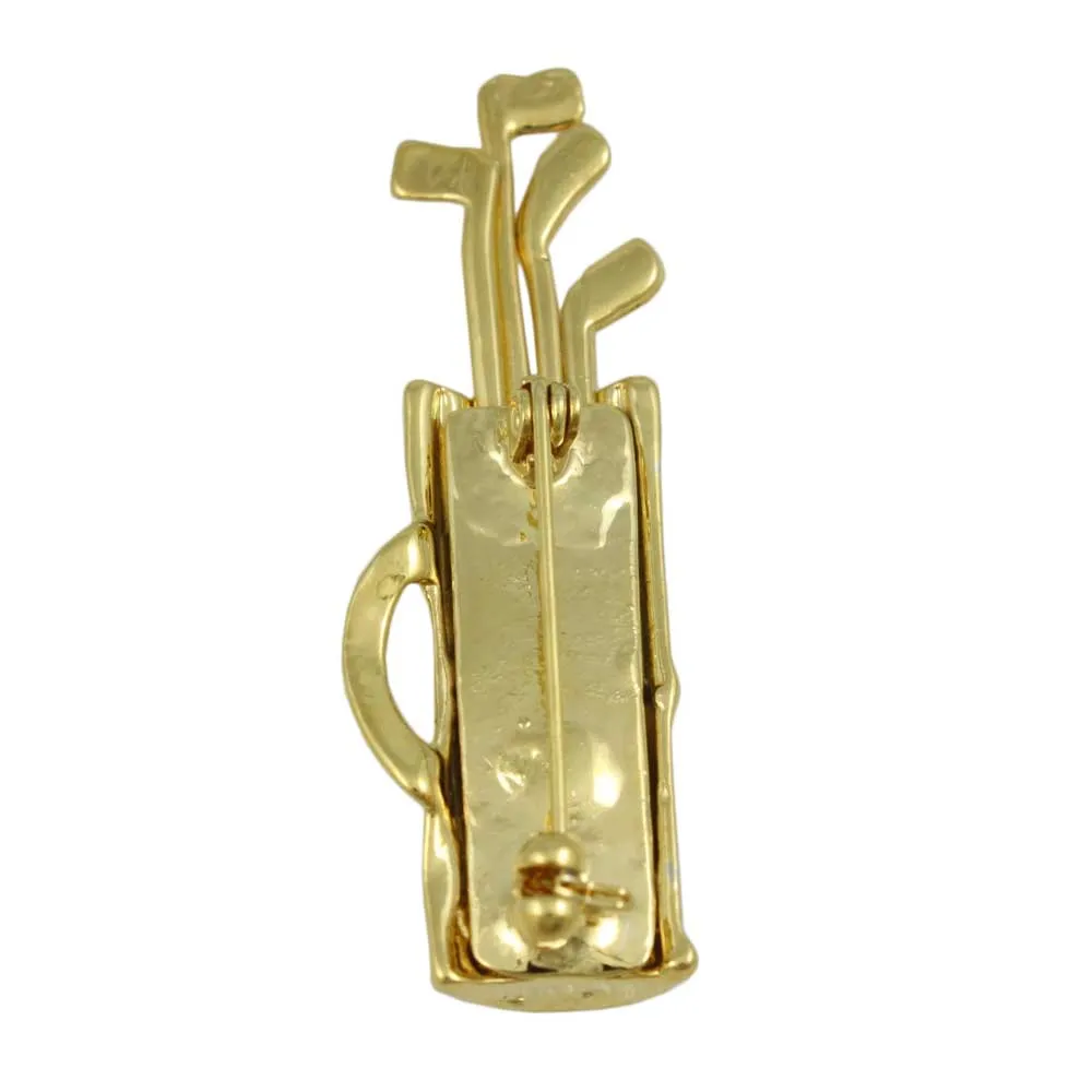 Two Tone Golf Bag with Gold Rattling Golf Clubs Brooch Pin - FP148