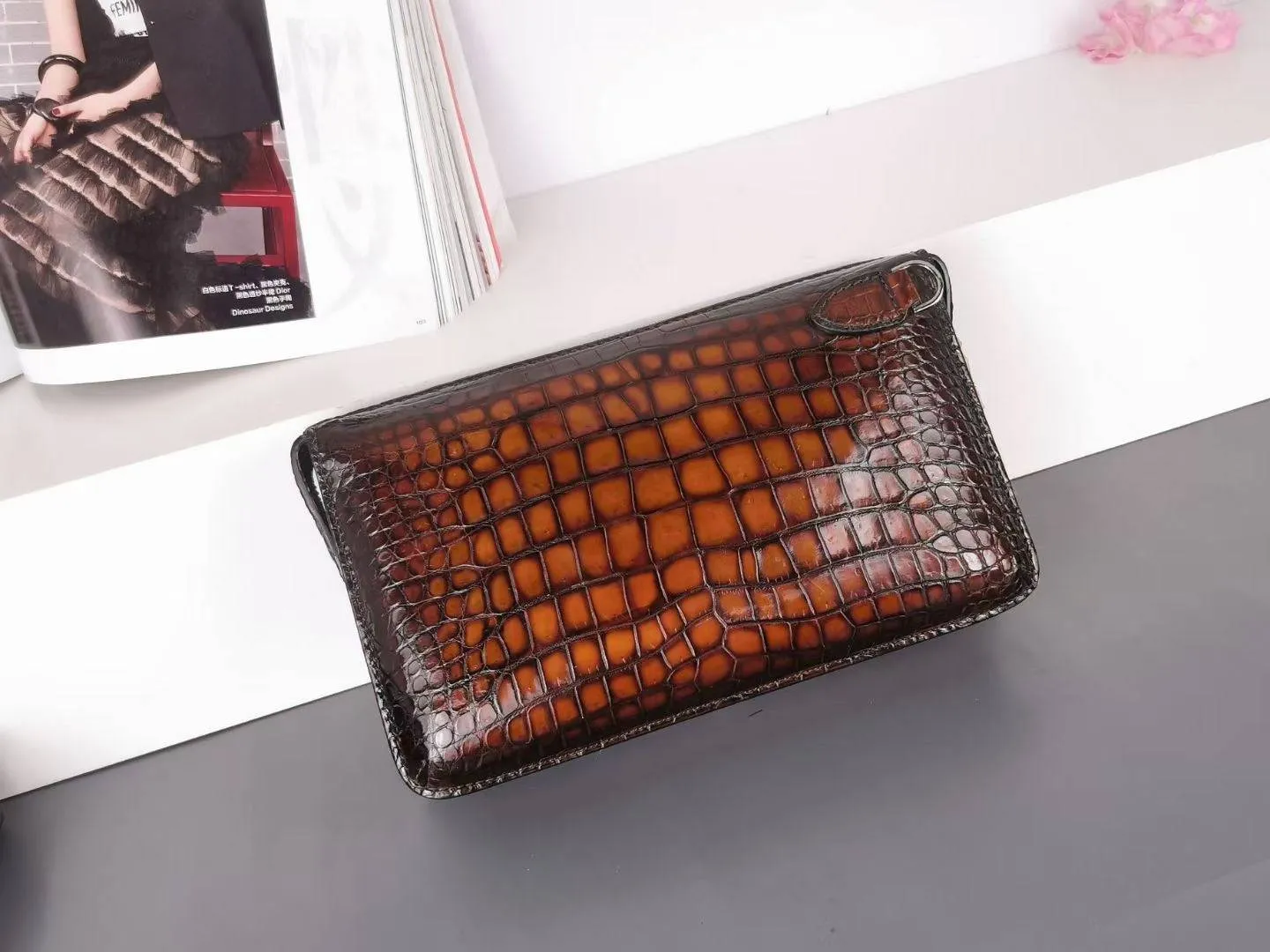 Vintage Crocodile Leather Clutch Bag With Password lock Bag, Anti theft Clutch Bag