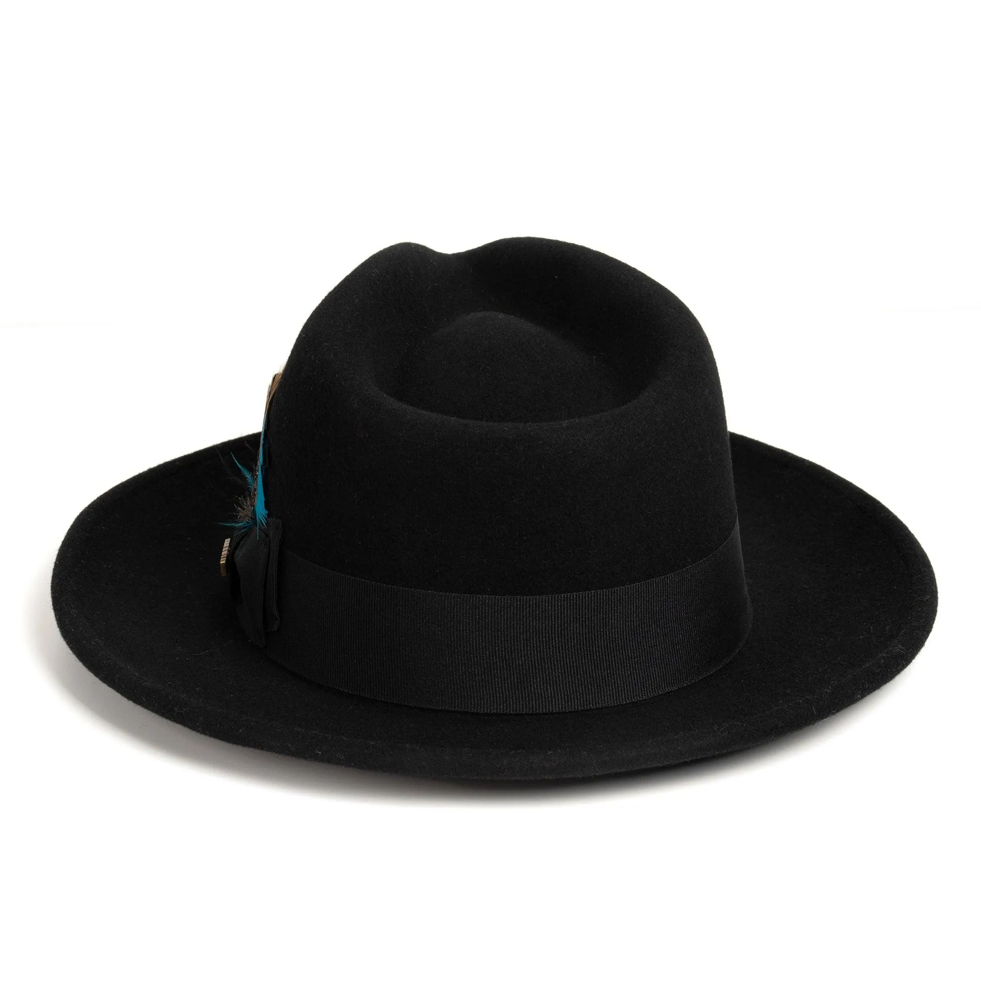 Vintage Crushable Wool Fedora Hat-Black / Gold