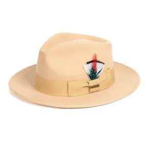 Vintage Crushable Wool Fedora Hat-Tan