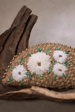 White Daisy Half Moon Clutch