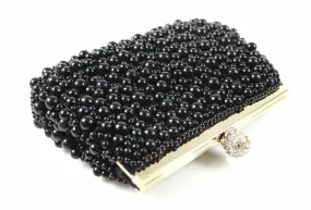 Womens Pearl Clutch Bag Pearls Wedding Gold Bridal Hand Bag Black