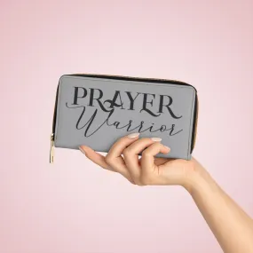 Wristlet Phone Wallet, Grey and Black Prayer Warrior Graphic Purse