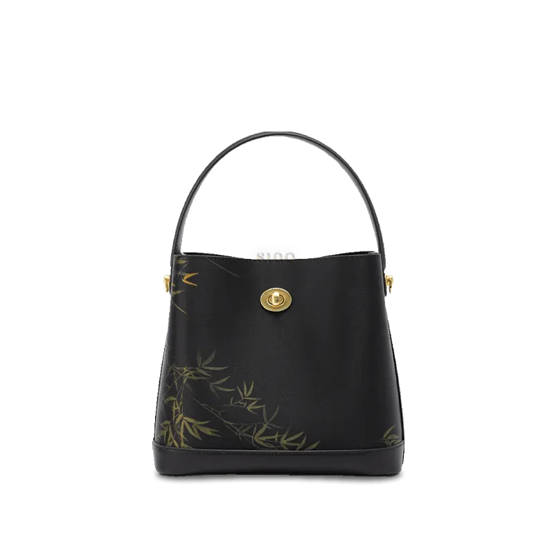 Xiangyunsha Silk Bamboo Print Crossbody Bucket Bag