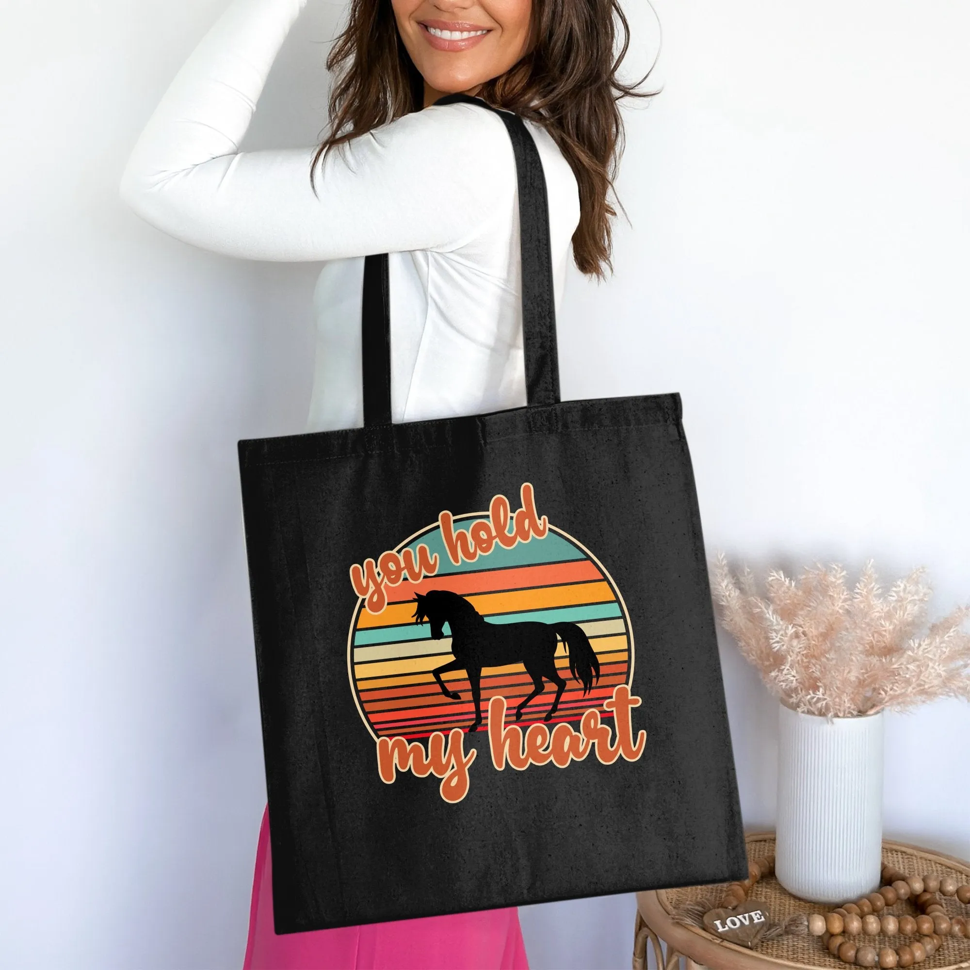 You Hold My Heart Horse Tote Bag for Birthdays Horse Lovers Cotton Bag for Life, Unique Gift Idea, Reusable Shopping Bag