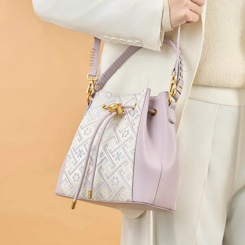 Zhuang Brocade Leather Crossbody Bag Backpack Romantic Purple