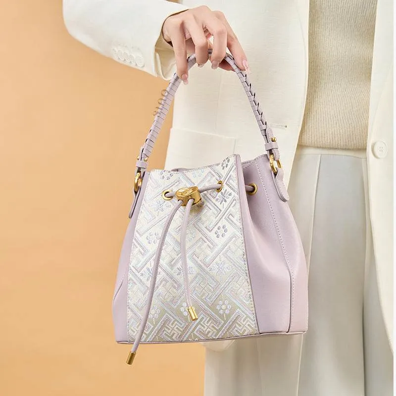 Zhuang Brocade Leather Crossbody Bag Backpack Romantic Purple