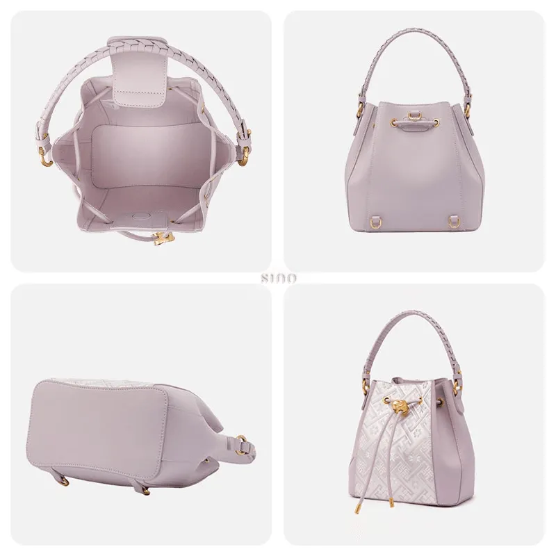 Zhuang Brocade Leather Crossbody Bag Backpack Romantic Purple